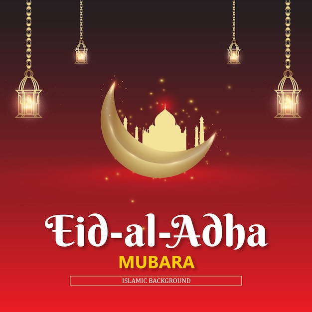 Happy Eid Al Adha Grüße Goldener und kastanienbrauner Hintergrund Islamischer Social Media Banner Free Vector