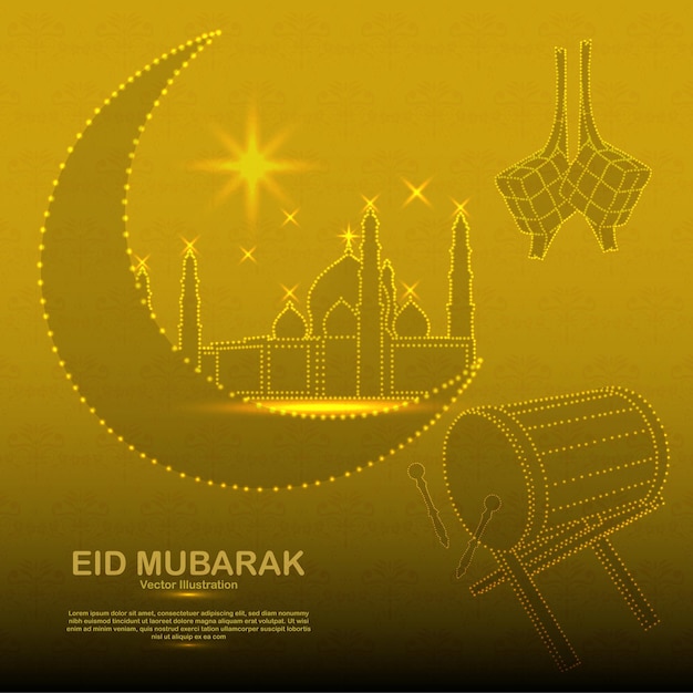 Happy eid mubarak besteht aus goldenen punkten