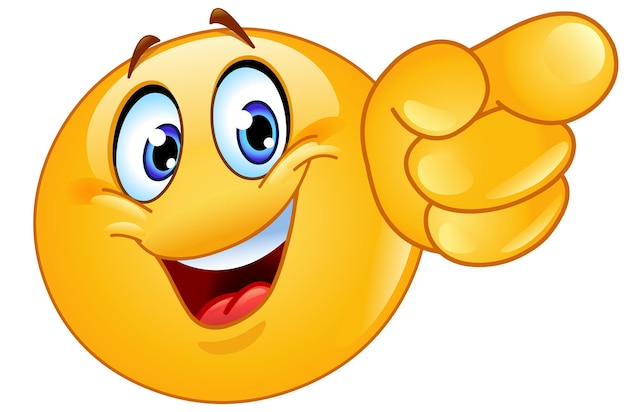 Happy Emoji-Emoticon, das mit dem Finger nach vorne zeigt