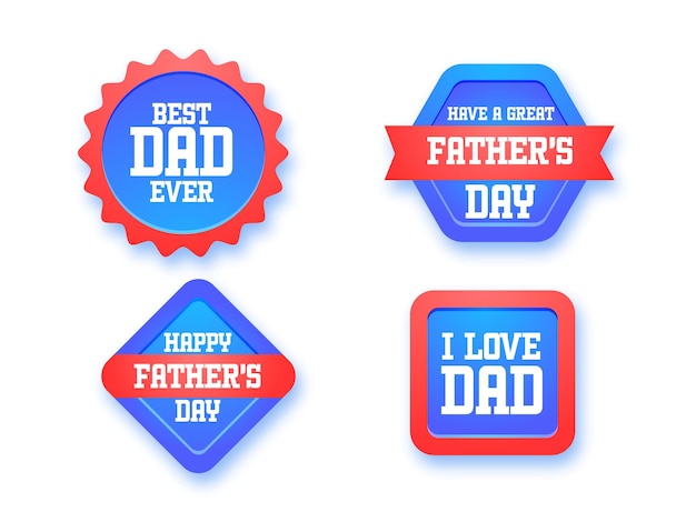 Vektor happy father's day message label oder abzeichen, klebrig in blauer und roter farbe.