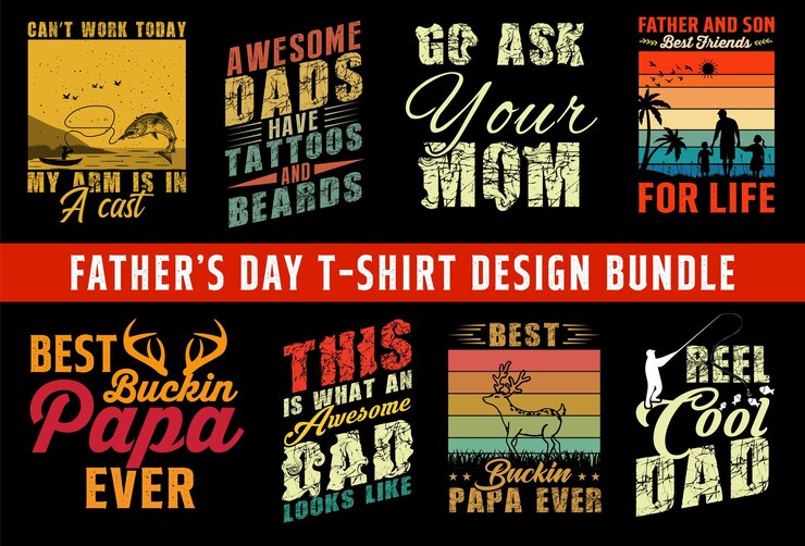 Vektor „happy fathers day“ typografie-vektor-t-shirt-grafik „vater-t-shirt-design-bundle“