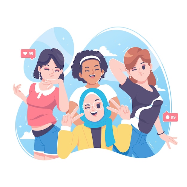 Happy girls squad illustration hintergrund