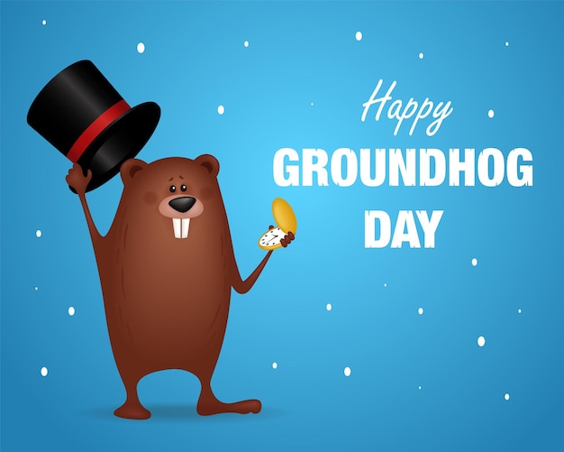 Happy Groundhog Day-Vektordesign zur Feier am 2. Februar. Vorlage für Grußkarten oder Einladungen. Lustige Cartoon-Illustration.