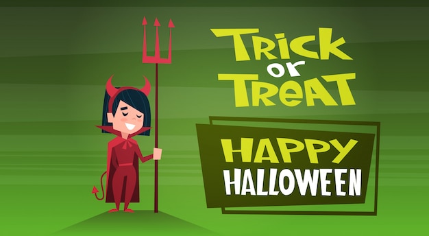 Happy halloween banner mit niedlichen cartoon devil süßes oder saures