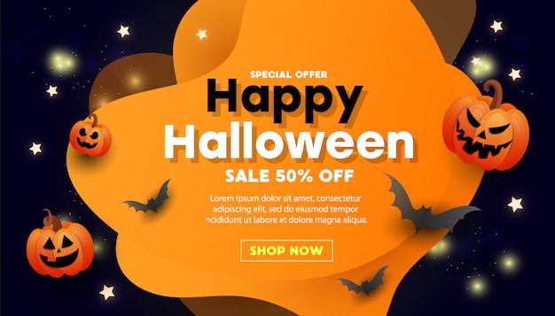 Vektor happy halloween sale banner mit fledermäusen