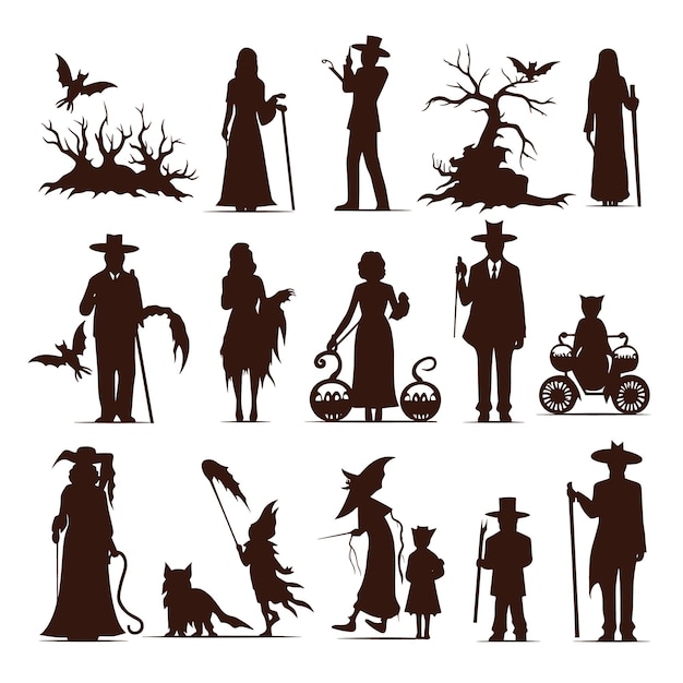 Vektor happy halloween silhouette set sammlung von halloween vektorelementen