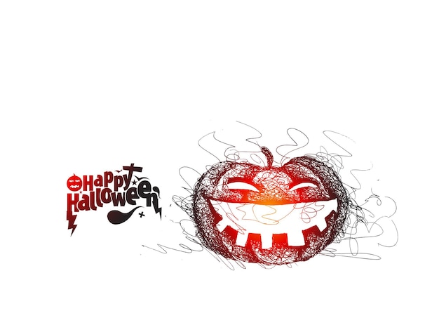 Happy halloween-text mit kürbis hand gezeichnete skizze vektor-design.