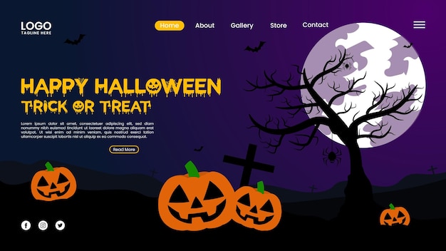 Vektor happy halloween trick or treat landing page mit kürbisillustration