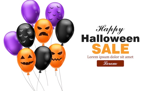 Vektor happy halloween-verkaufskarte mit bunten luftballons