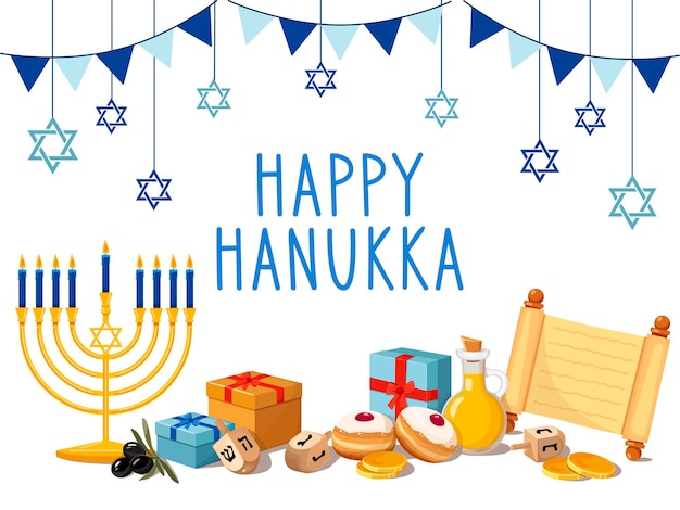 Vektor happy hanukkah jüdisches lichterfest hintergrund für grußkarten-einladungsbanner