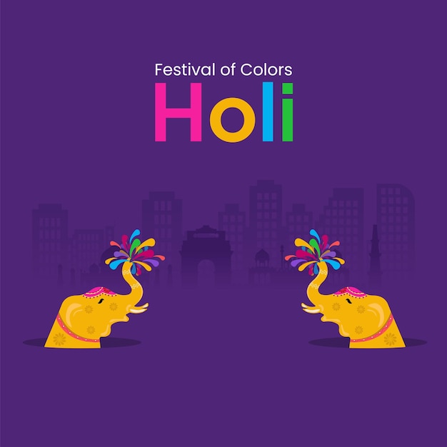 Vektor happy holi typografie design vorlagen vektor illustration holi hintergrund mit elefanten vektor