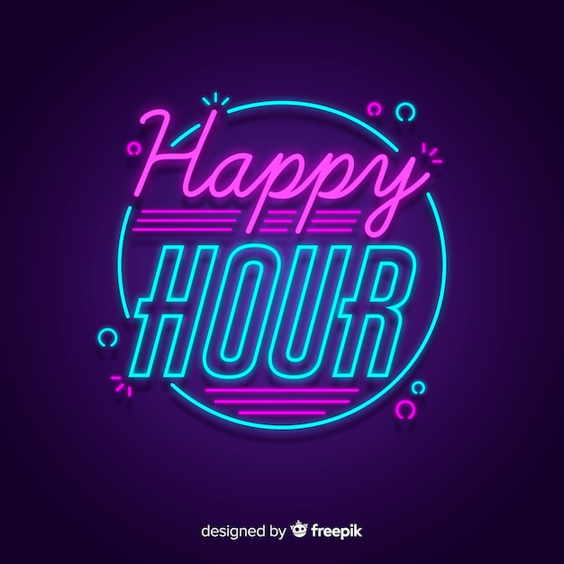 Happy hour angebot mit leuchtreklame