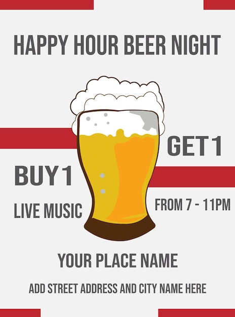 Vektor happy hour bier nacht party poster flyer social media post design