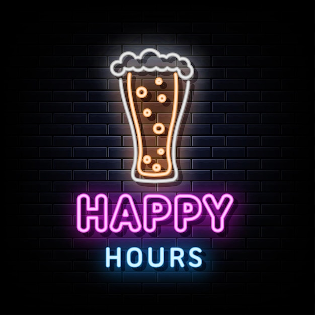 Vektor happy hour leuchtreklamen vektor designvorlage leuchtreklame