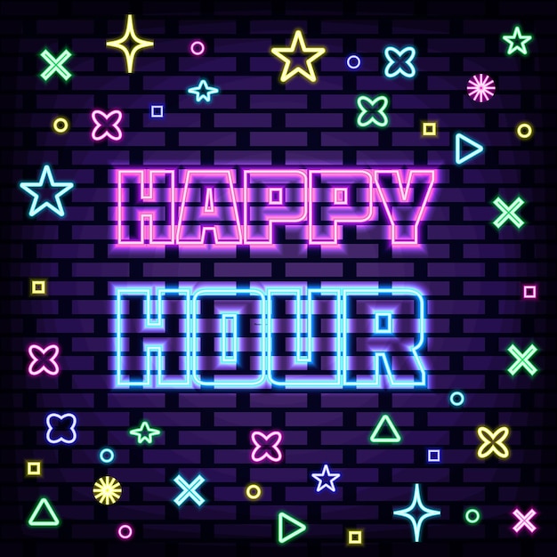 Happy hour neon-schilder helles schild neon-text