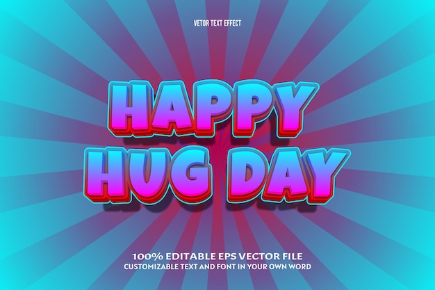 Happy hug day editierbarer texteffekt 3-dimensionaler präge-comic-stil