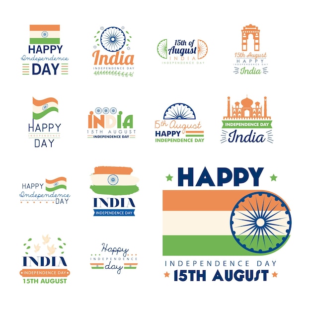 Happy indien unabhängigkeitstag banner icon bundle
