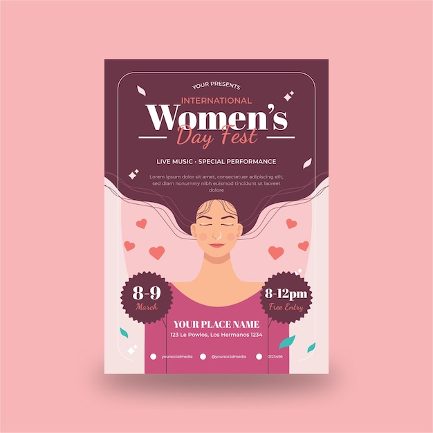 Happy international women's day a4 flyer vektor illustration vertikale plakatvorlage