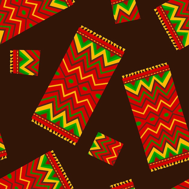 Vektor happy kwanza nahtloses vektormuster mit traditionellen kwanzaa-symbolen bedrucken von textiltapeten bedeckt oberflächen retro-styling für modische stoffe stammesmuster