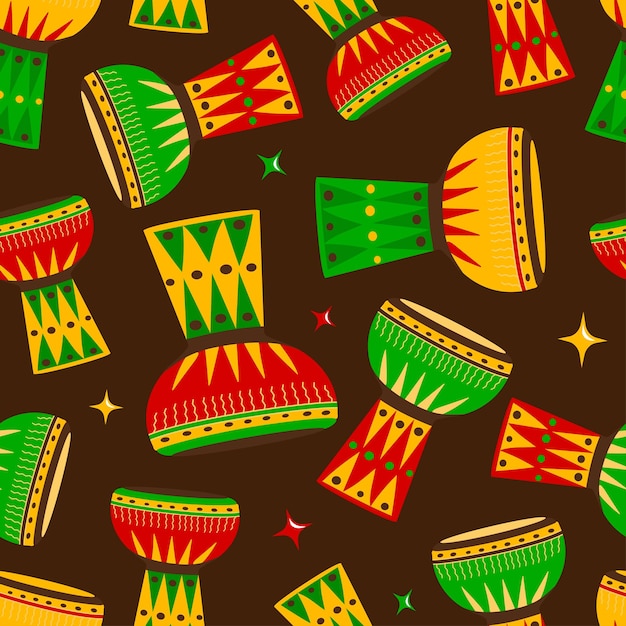 Happy Kwanza Nahtloses Vektormuster Mit traditionellen Kwanzaa-Symbolen Bedrucken von Textiltapeten bedeckt Oberflächen Retro-Styling Für modische Stoffe Stammesmuster