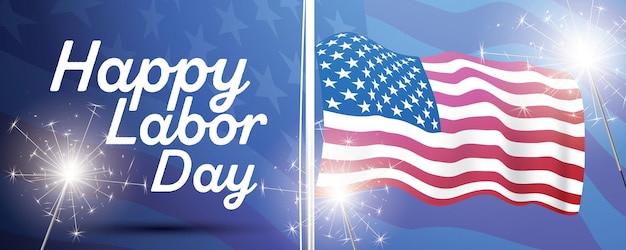 Happy Labor Day Banner mit USA American Flag und Feuerwerk