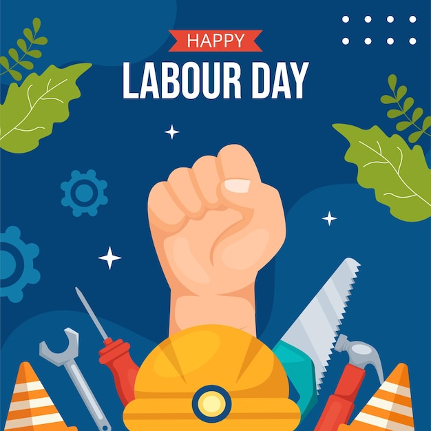 Happy labor day social media hintergrund illustration cartoon handgezeichnete vorlagen