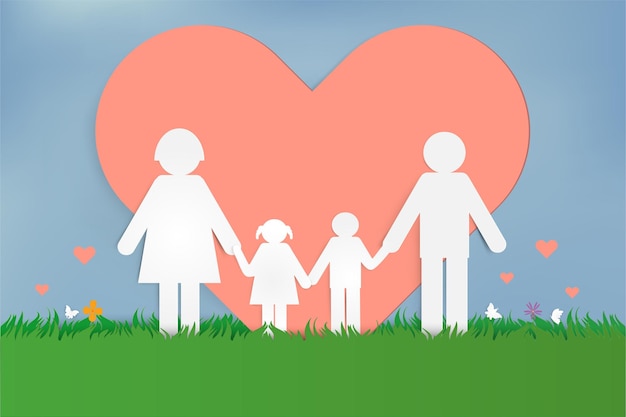 Happy Love Family Happy Parents Day mit Vater, Mutter und Kindern Papierkunstdesign
