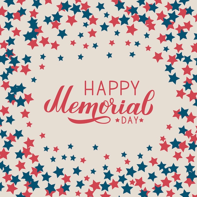 Happy Memorial Day Kalligraphie Schrift amerikanischer retro patriotischer Hintergrund mit Sternen in den Farben der Flagge der USA Leicht zu bearbeitende Vektorvorlage für Logo-Design Banner Grußkarte Postkarte Flyer