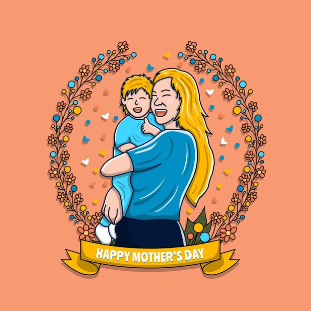 Happy Mother's Day Cartoon handgezeichnete Figur Mutter umarmt Baby-Pose-Set