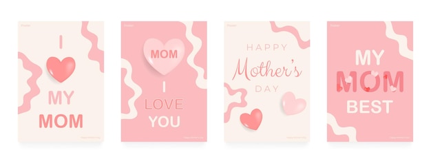 Happy mother's day grußkartenset satz von minimalistischen, trendigen hintergründen vektorillustration