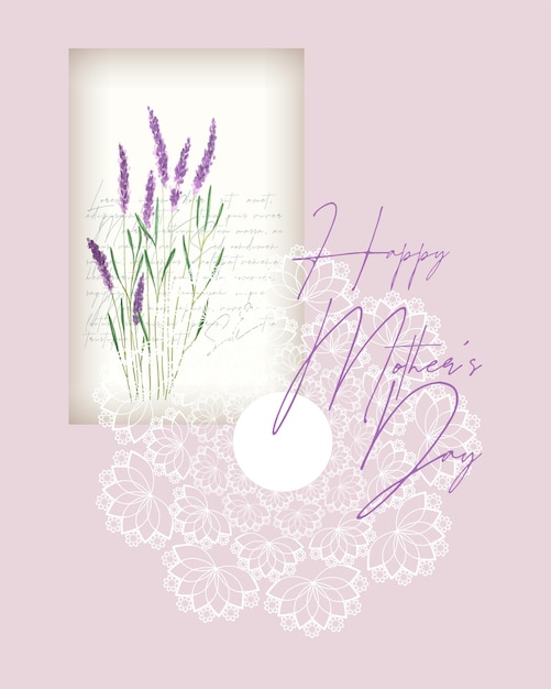 Happy mothers day collage rosa postkarte vintage-stil lavendel und spitzendeckchen scrapbooking