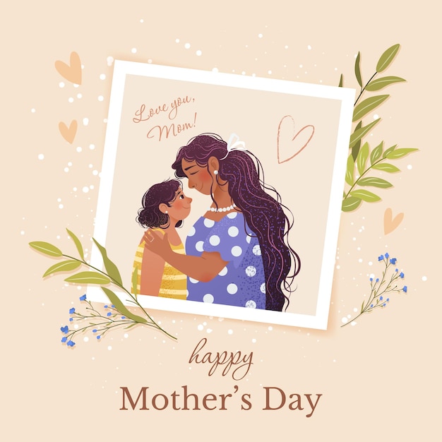 Happy Mothers Day-Konzept Feierliche quadratische Grußkarte oder Poster Familienfoto von Mutter und Tochter