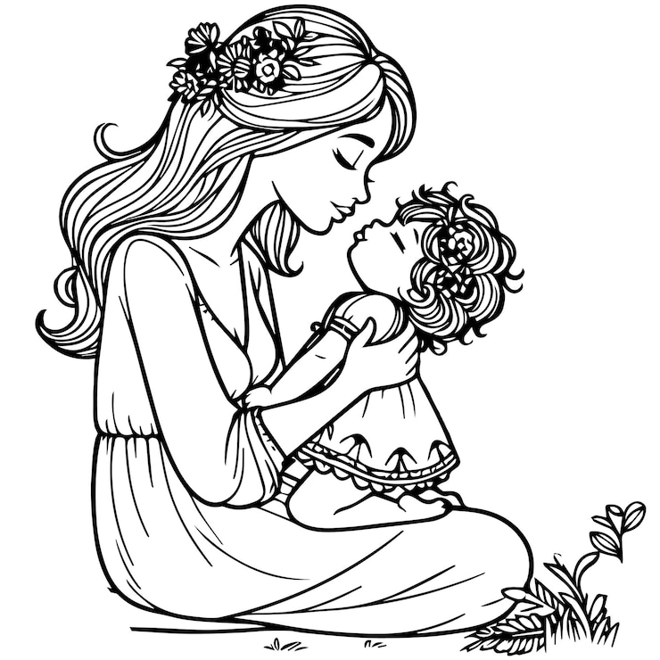 Vektor happy mothers day line art vektor-illustrationen für malbücher kinderbücher