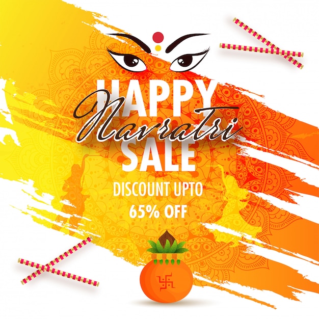 Happy navratri sale flyer design mit 65% rabatt angebot.