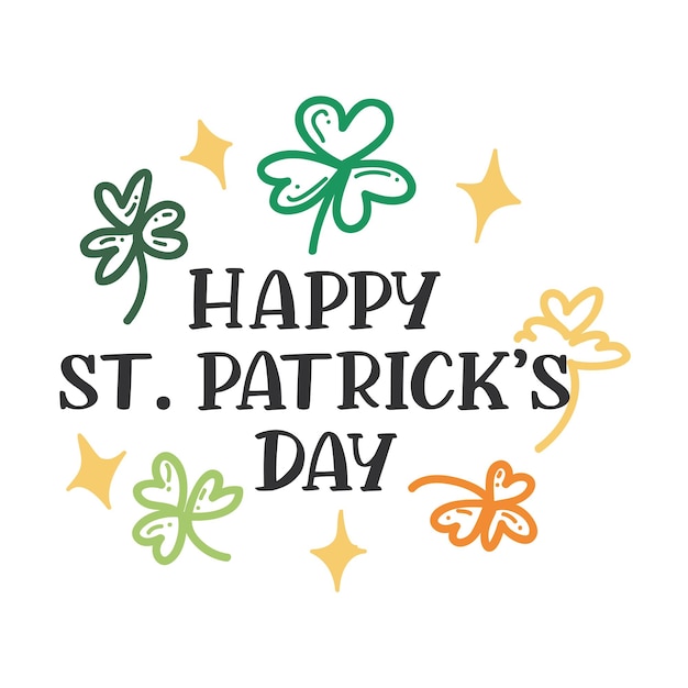 Happy patrick's day card mit handgezeichneter kleeblatt-vektorillustration