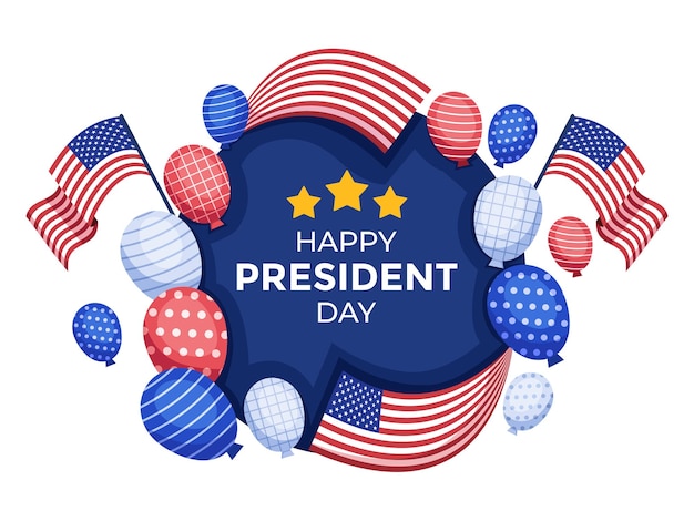 Happy president day banner design mit amerika-flagge und ballon herum.