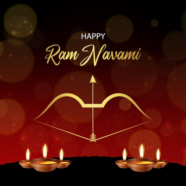 Happy ram navami grüße dunkelrot schwarzer hintergrund indischer hinduismus festival social media banner free vector