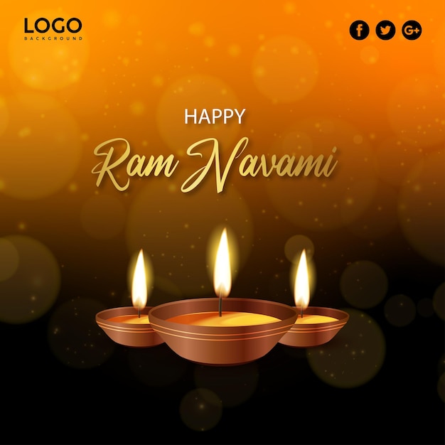 Happy ram navami grüße orange schwarzer hintergrund indischer hinduismus festival social media banner free vector