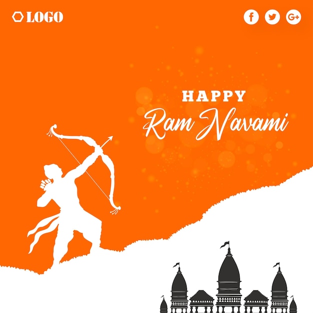 Happy ram navami grüße orange weißer hintergrund indischer hinduismus festival social media banner free vector