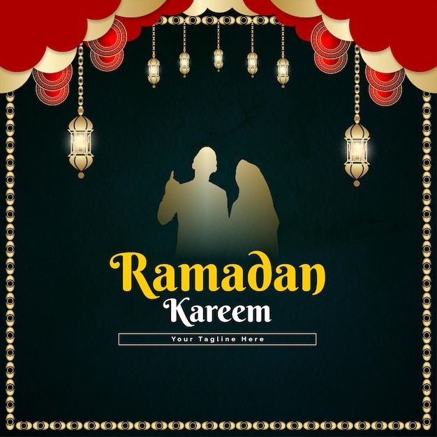 Happy Ramadan Kareem Greetings Social Media Post Design mit Lampen