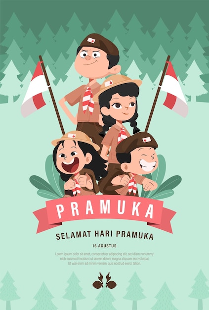 Happy scout day 14. august indonesischer festtag selamat hari pramuka vector illustration