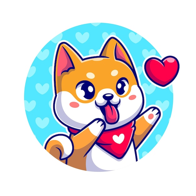 Happy shiba inu hund mit liebe cartoon vektor icon illustration. tier natur symbol konzept isoliert premium-vektor. flacher cartoon-stil