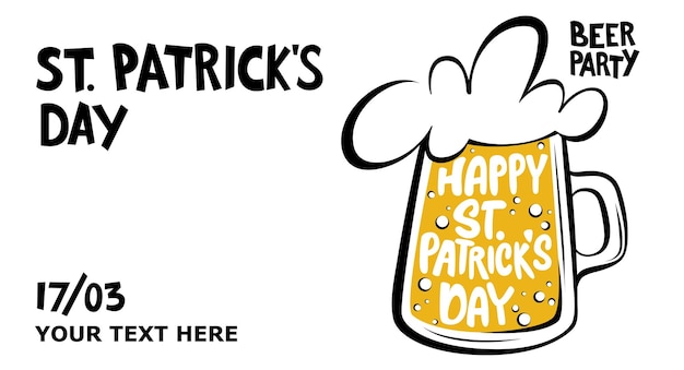 Happy st. patricks day-banner illustration eines bierkrugs mit schriftzug st. patricks day vektor-illustration bierparty