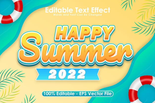 Happy summer 2022 bearbeitbarer texteffekt 3-dimensionaler relief-cartoon-stil