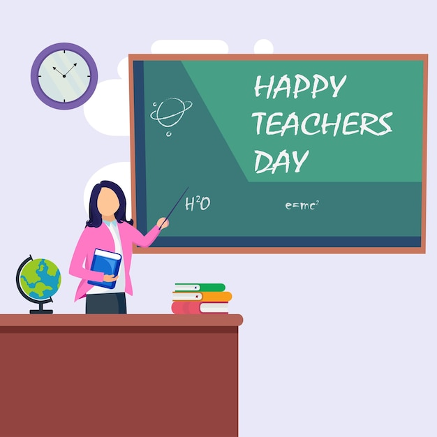 Happy Teacher's Day Bildungskonzept Flache Vektorvorlage Stil geeignet für Web-Landing-Page