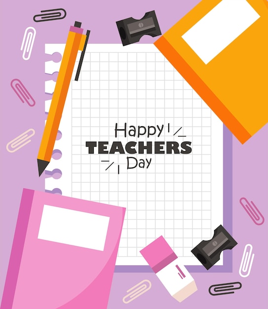 Happy teachers day schriftzug im blatt