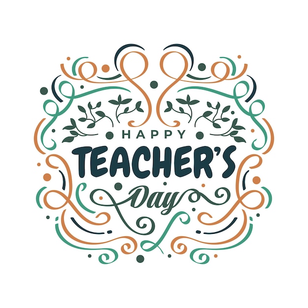 Happy teachers day-schriftzug mit doodle-element teachers day-typografie kann für kartenplakate, t-shirts und drucke verwendet werden