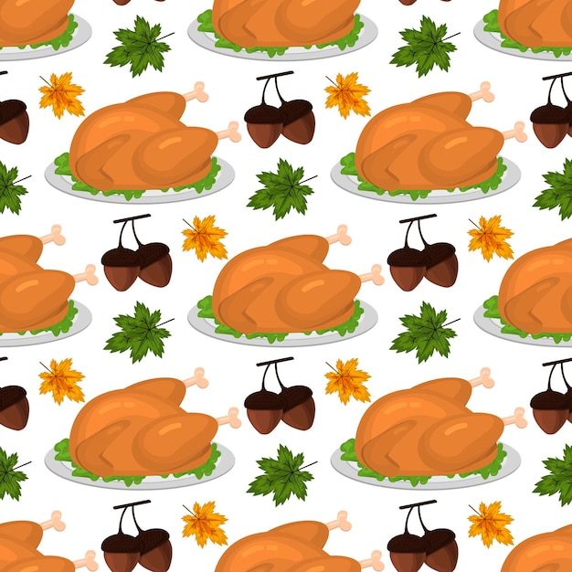 Happy thanksgiving celebration design cartoon herbst gruß erntesaison urlaub nahtlose muster hintergrund vektor-illustration. traditionelles essen abendessen saisonal dank poster.