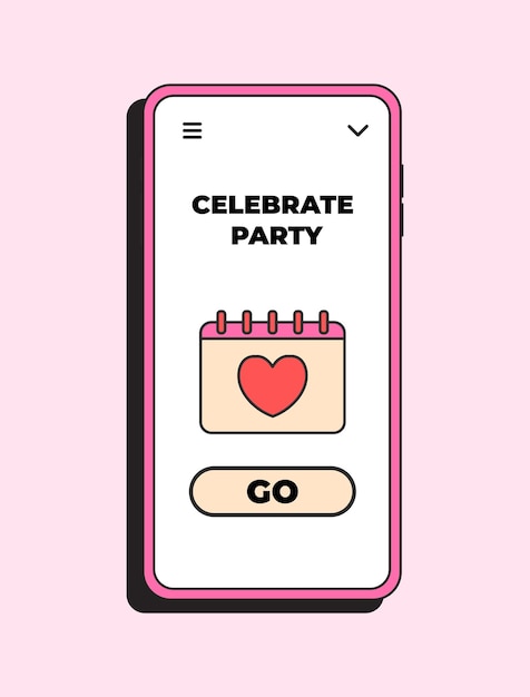 Happy valentine's day app-konzept seien sie mein valentinsgruß online-dating nettes romantisches symbol im smartphone vektor-illustrationskonzept