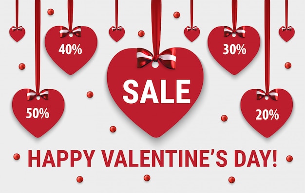 Vektor happy valentine's sale banner. herzen mit bögen